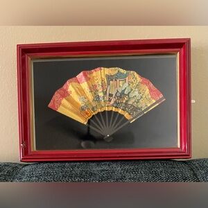 Traditional Kyoto Kazari Sensu Hana Guruma Hand Fan in Red Lacquer Frame